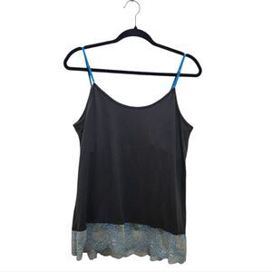 American Eagle Gray Blue Spaghetti Strap Cami Tank Lace Hem Size XL Babydoll Y2K